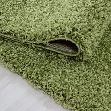 Teppich Unicolor - Einfarbig, Teppium, Rund, Höhe: 50 mm, Teppich Grün Einfarbig Shaggy 50 mm Florhöhe Teppich Wohnzimmer