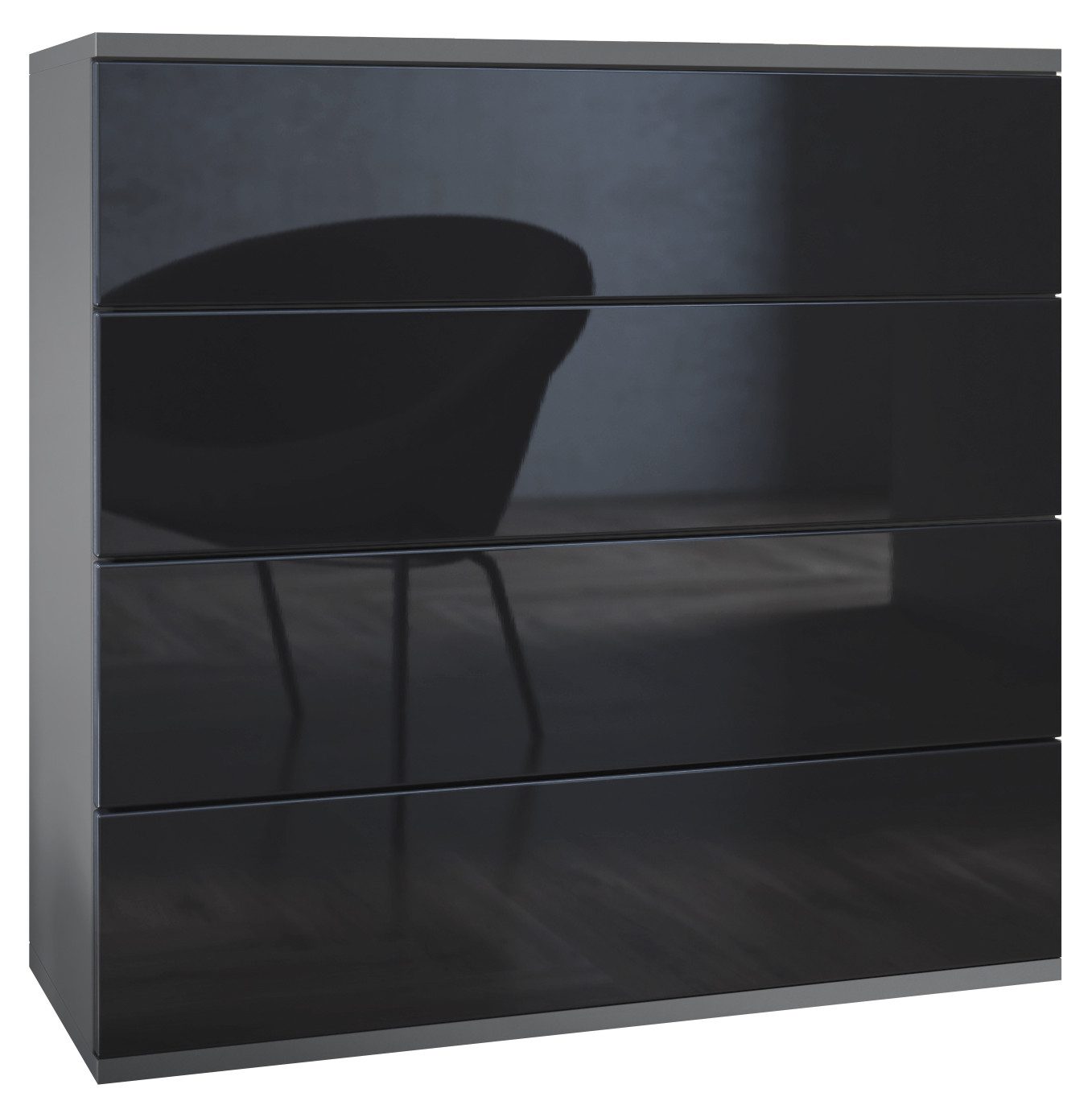 Vladon Kommode Pavos V3 (Sideboard hängend, mit 4 Schubladen), Anthrazit matt/Schwarz Hochglanz (76 x 76 x 35 cm)