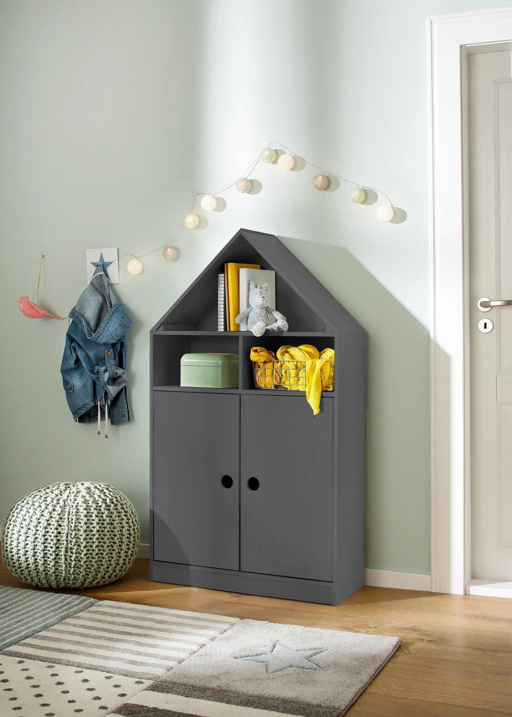 loft24 Kleiderschrank Allie Schrank mit 2 Türen in Hausoptik, Kiefer, Landhaus, Kindermöbel