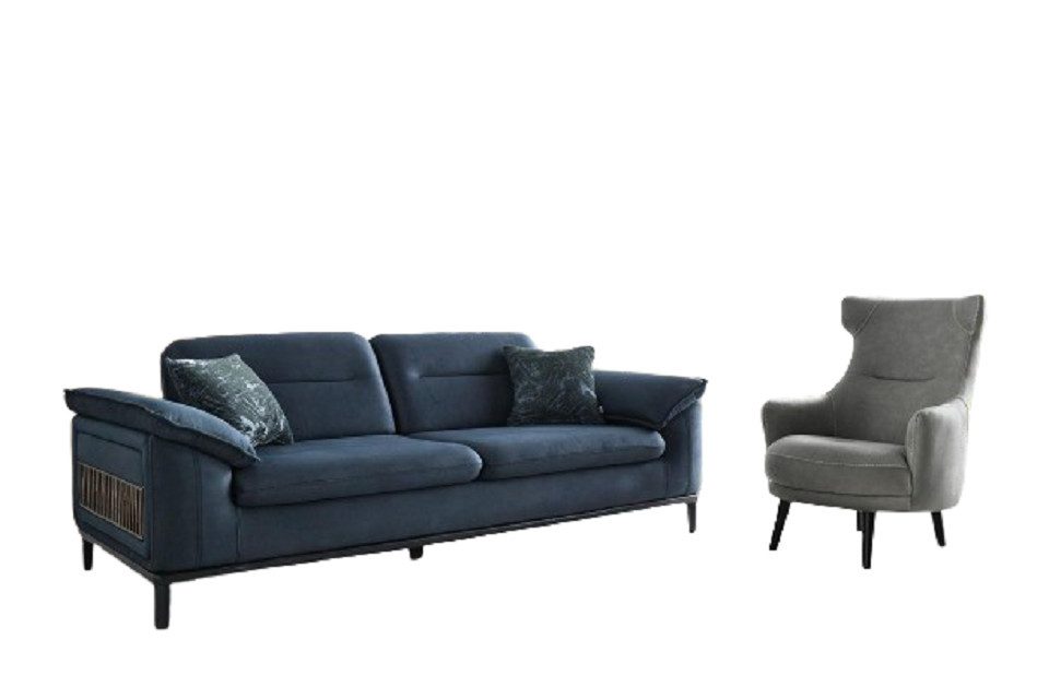Xlmoebel 3-Sitzer Moderne Zweisitzer-Couch mit blau-grauem Polster - 2-teiliges Set, 2 Teile, Hergestellt in Europa