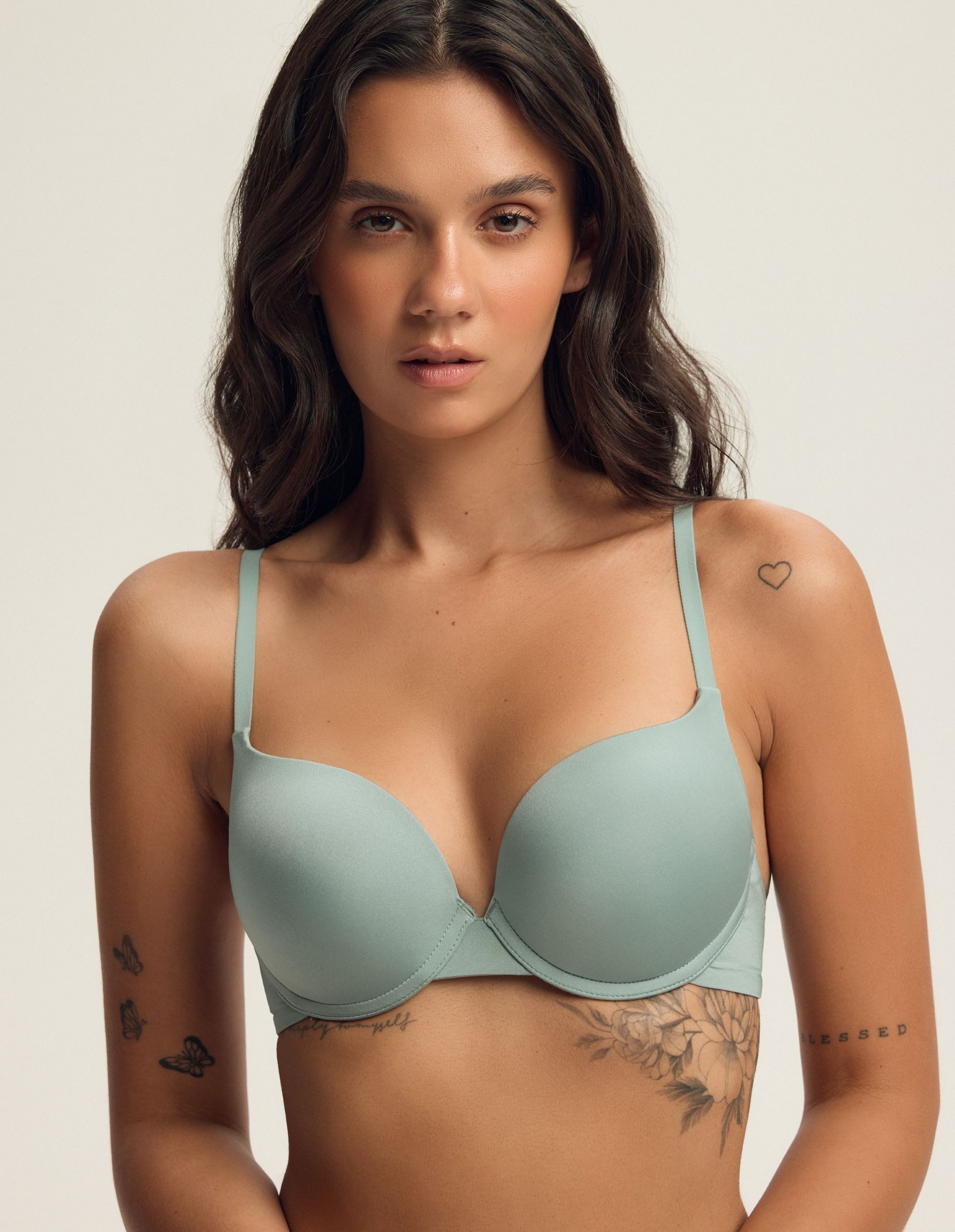 ESOTIQ Push-up-BH Super-Push-up-BH Conway, glatte T-Shirt-Cups, florale Spitze