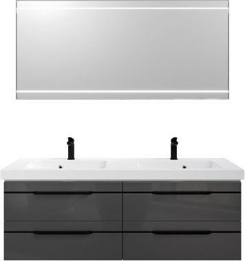 Saphir Badmöbel-Set Balto 2-teilig Mineralmarmor-Doppelwaschtisch mit LED-Spiegel, (2-St), Waschplatz 150 cm breit, 4 Schubladen, inkl. Schubladendämpfer