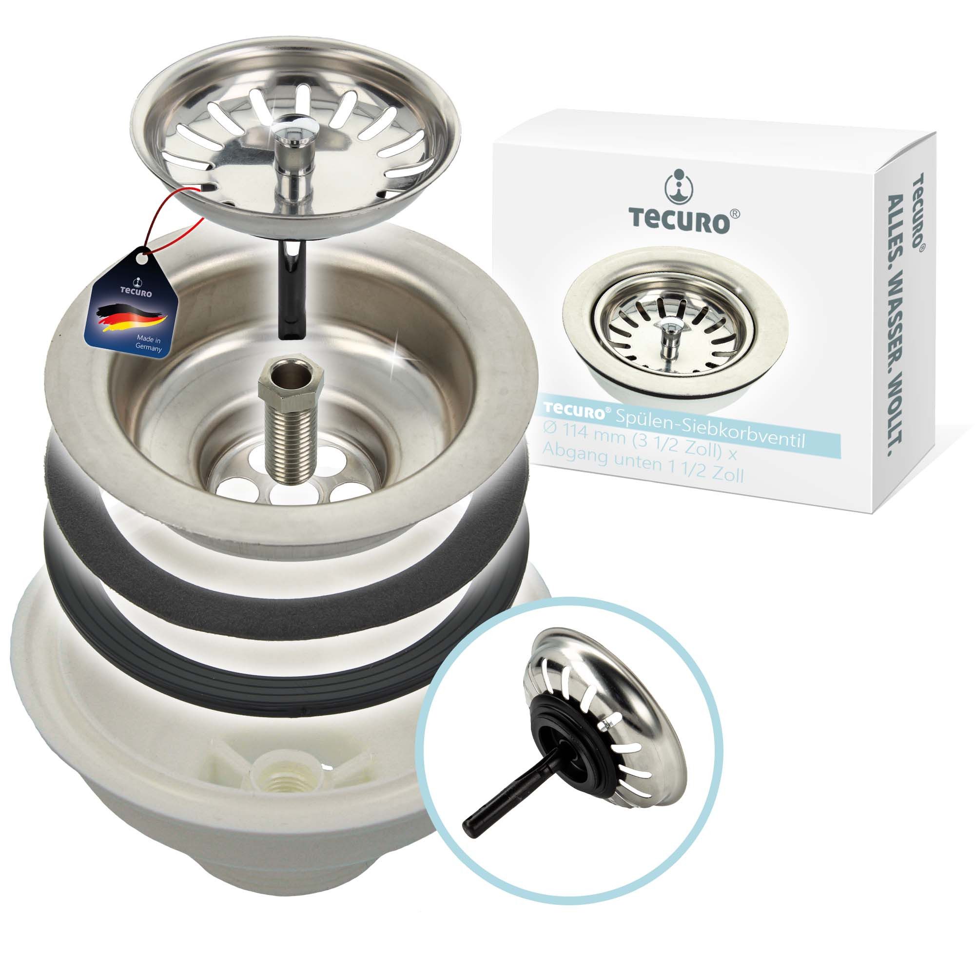 tecuro Siphon Spülen-Siebkorbventil Ø 114 mm (3 1/2 Zoll) x Abgang unten 1 günstig online kaufen