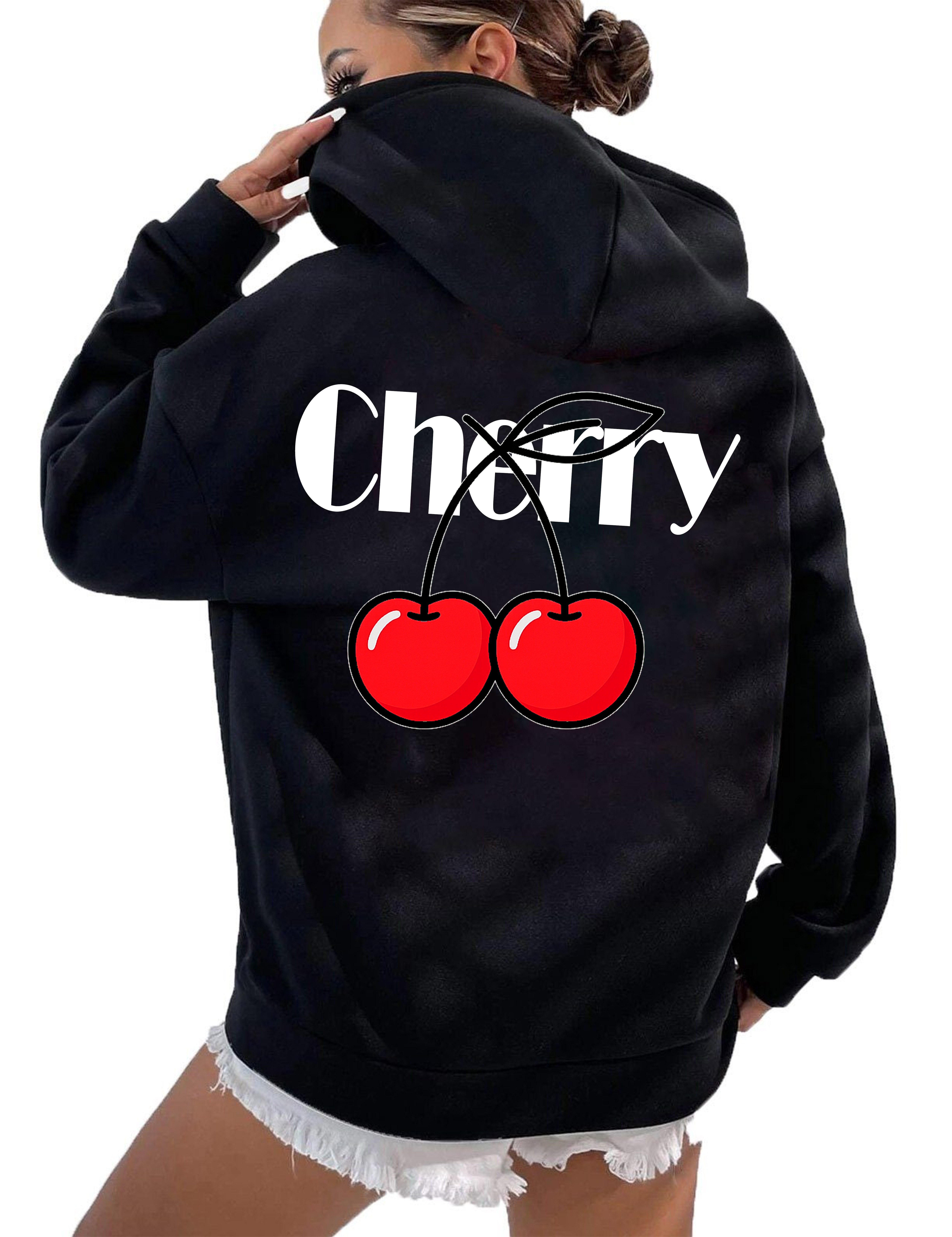 RMK Hoodie Damen Pullover Cherry Kirsche Kapuzenpullover Loose Fit Oversize mit Baumwolle