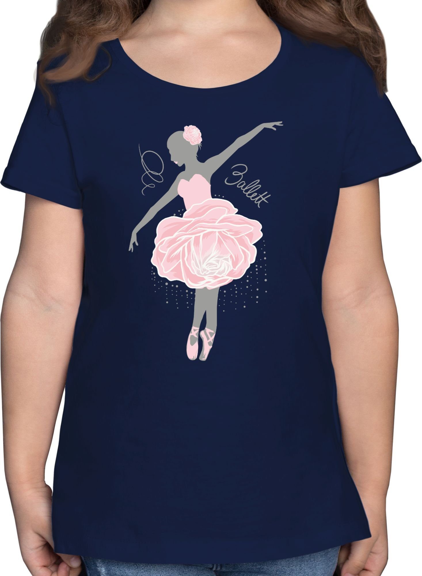 Shirtracer T-Shirt Ballerina - grau/rosa Kinder Sport Kleidung 1 Dunkelblau