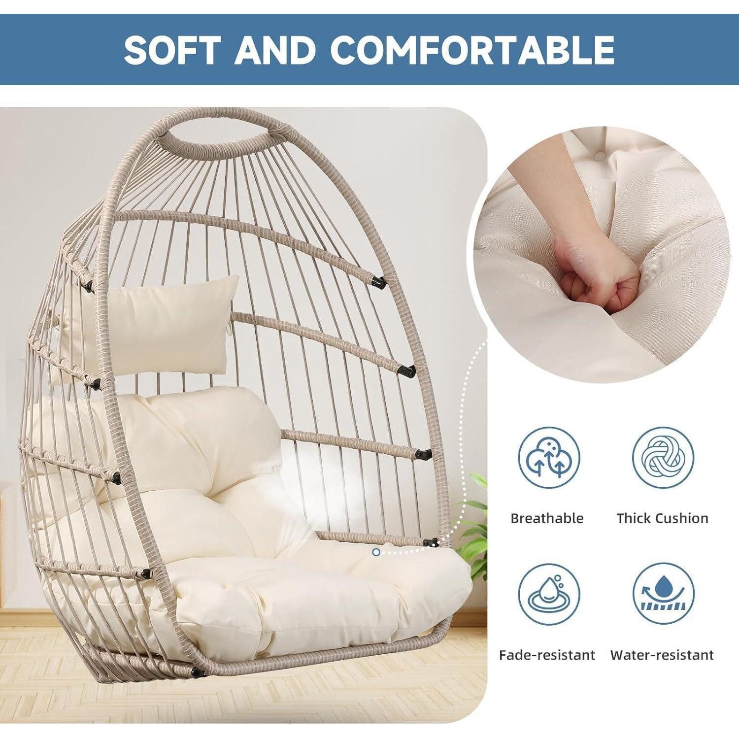LuxusKollektion Hängesessel Eierstuhl Ständer faltbar Aprikosengrau Egg Chair mit Ständer