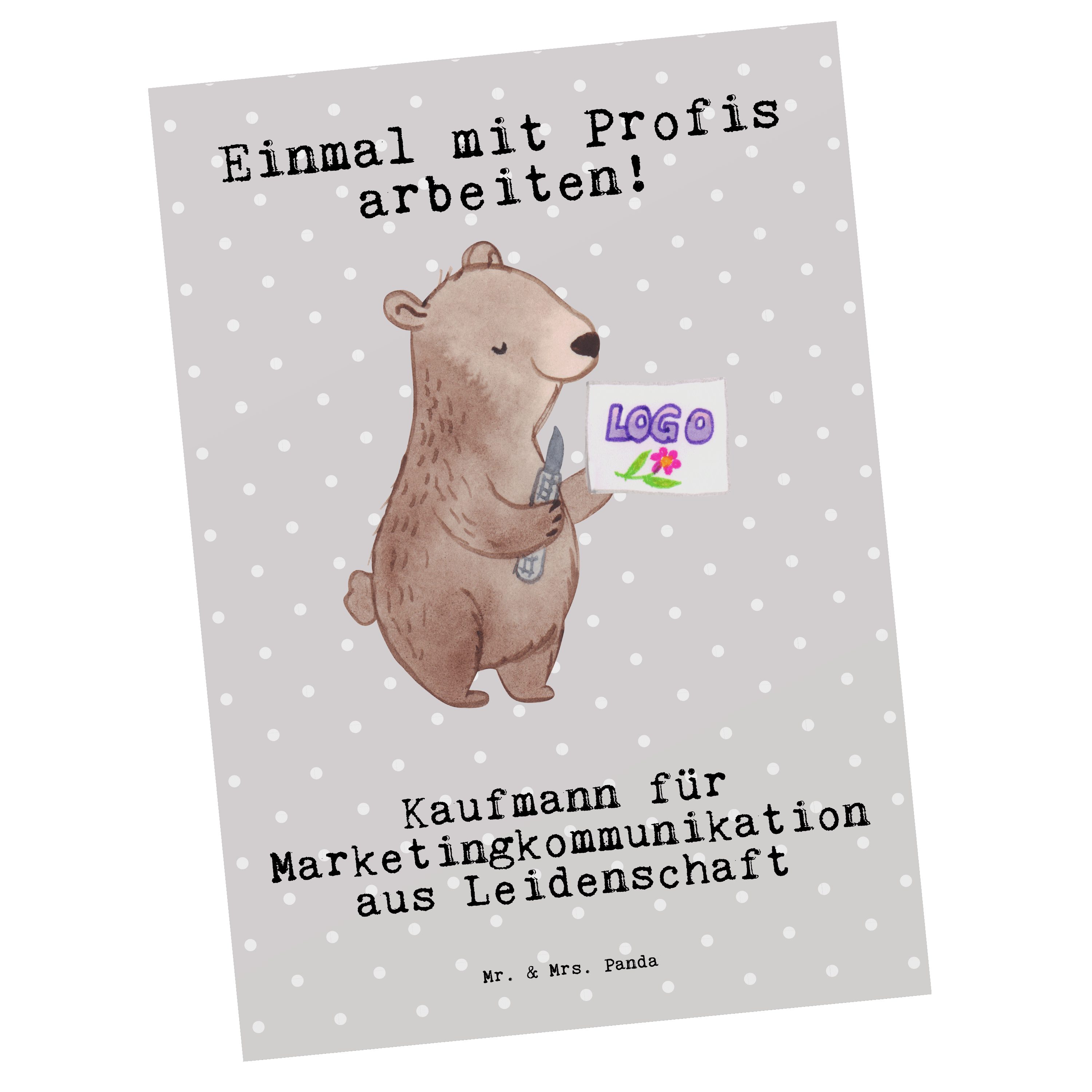 Mr. & Mrs. Panda Postkarte Kaufmann für Marketingkommunikation aus Leidenschaft - Grau Pastell -