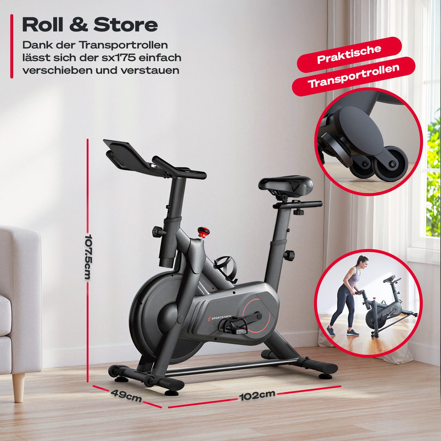 Sportstech Speedbike SX175, LED Knob-Display, Handpulssensoren, 4 kg Schwungrad – Bild 5 von 5