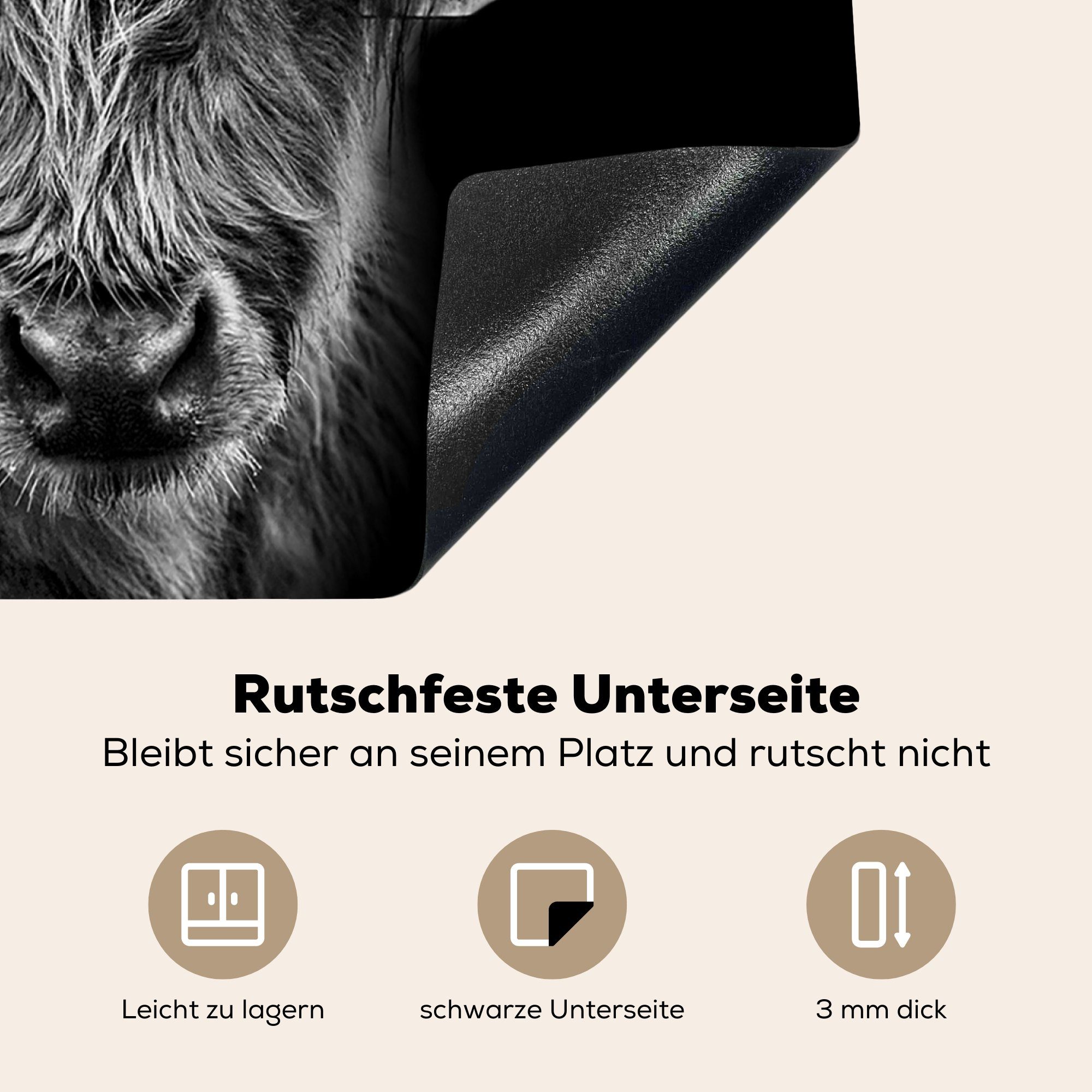 - Induktionskochfeld Schwarz - Kuh Dekoration Vinyl, Herdblende-/Abdeckplatte Induktionsherd, für cm, Tiere, Highlander (1 Schottischer 58x51 Küchen - tlg), MuchoWow