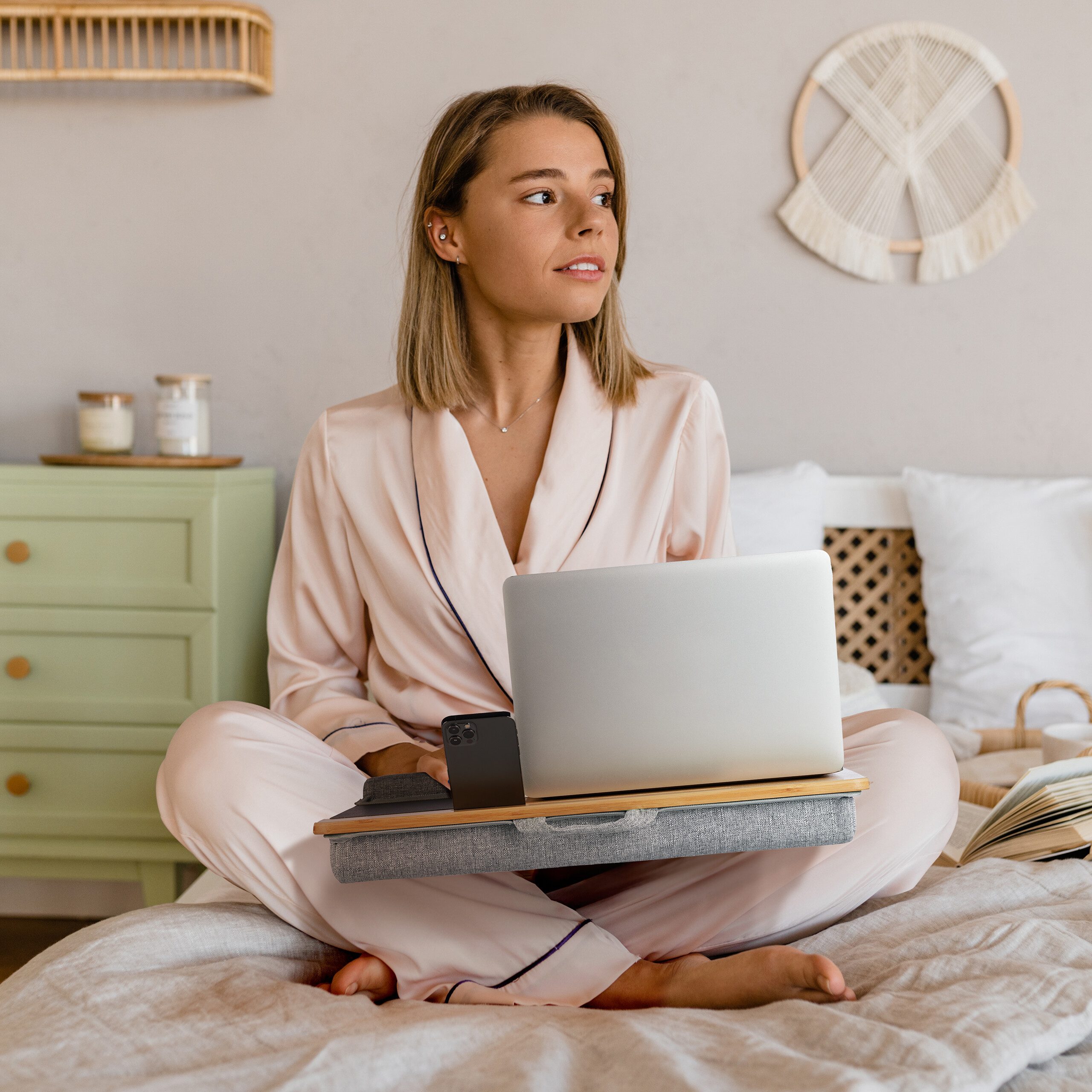 relaxdays Laptop Tablett Laptopkissen Handgelenkauflage & Mauspad, Bambus
