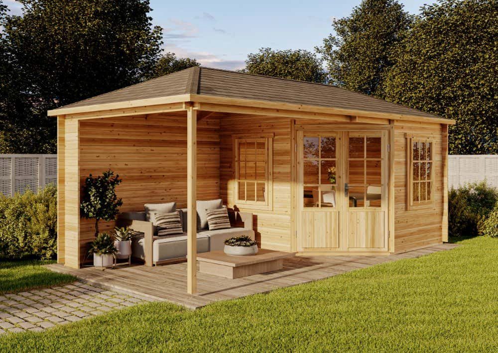 Alpholz Gartenhaus Holz 5-Eck Mosel, BxT: 614x317 cm, in Imprägniert (Pinie) mit 28mm Wandstärke