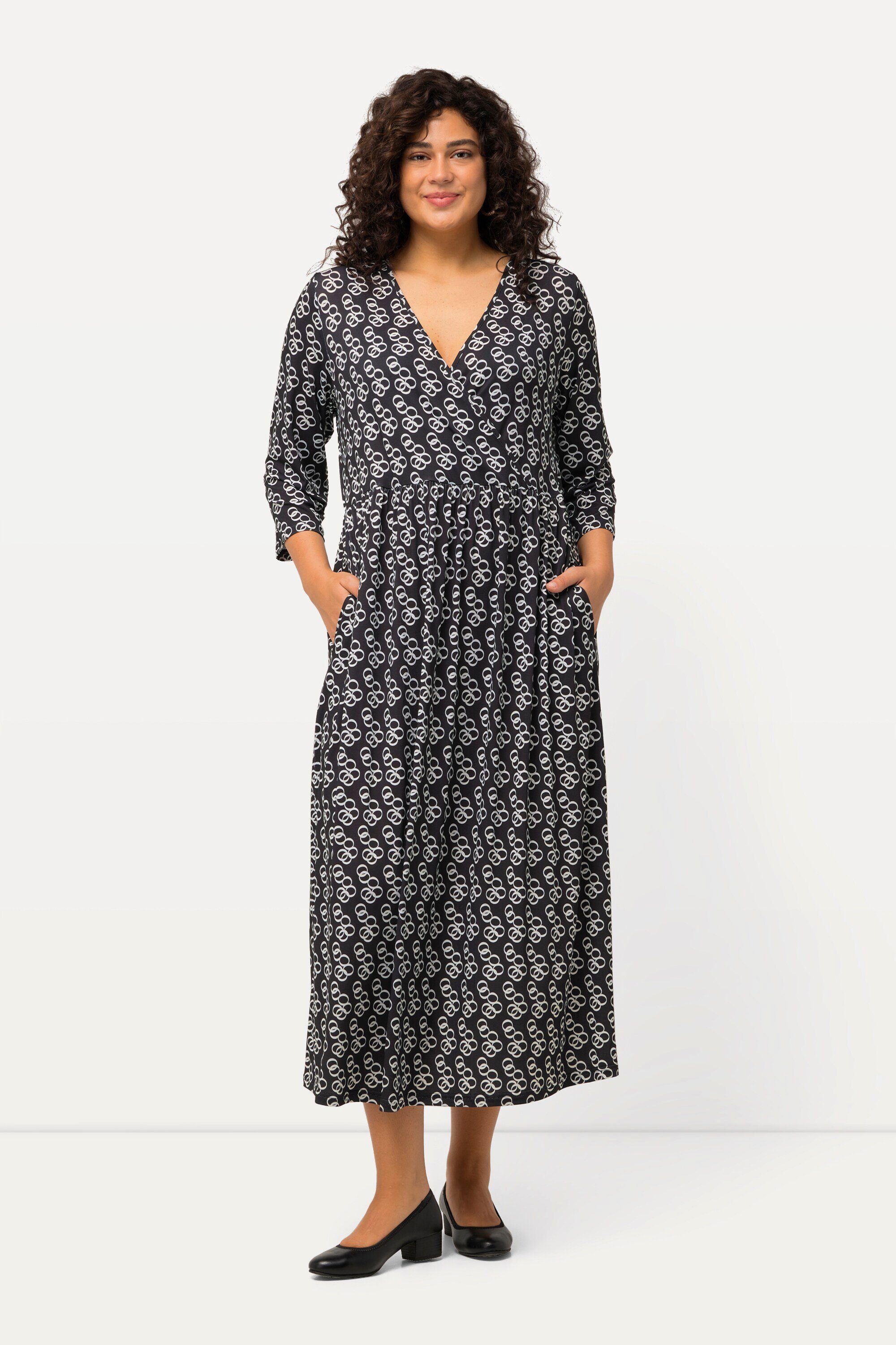 Maxikleid Jerseykleid Wickeloptik A-Linie V-Ausschnitt