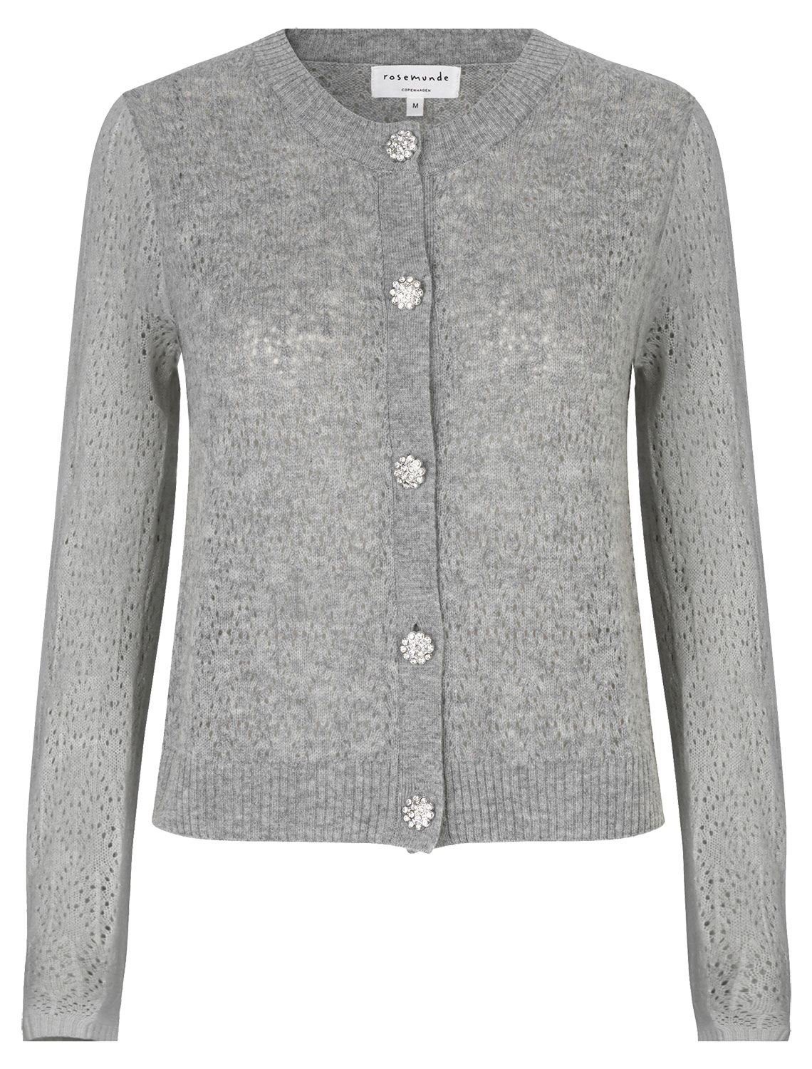 rosemunde Strickjacke mit Knopfverschluss / Muster Raglan / Strickjacke: Wolle (70% Schurwolle, 30% Kaschmir, Knöpfe: Acryl (Rhinestone) light grey melange