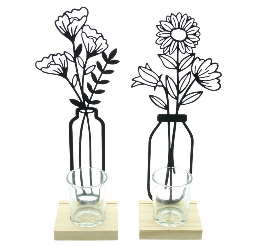 Home-trends24.de Teelichthalter Blumen Vase Metall Teelichthalter Kerzenhalter Windlichter Glas (2 St)