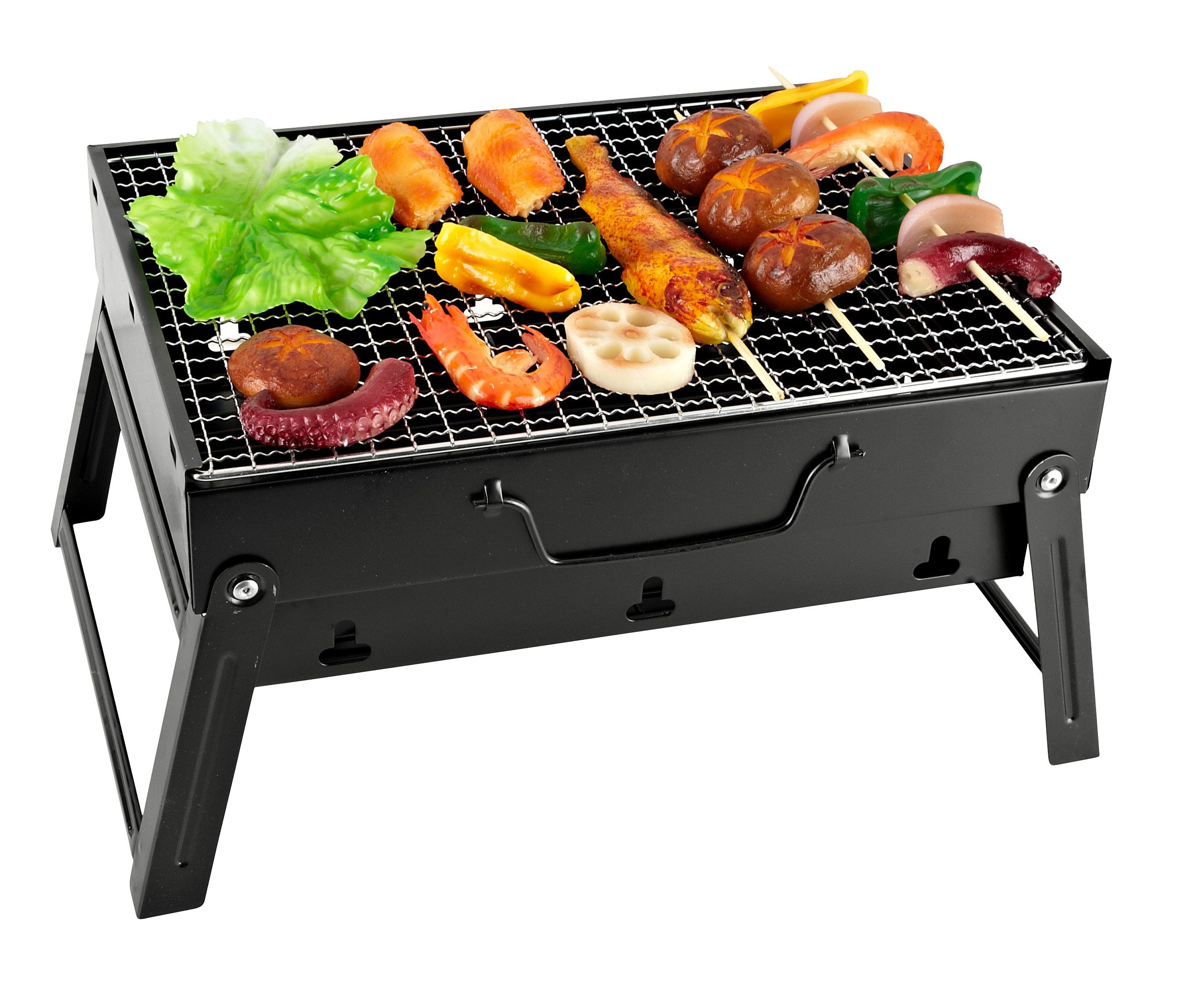 SunJas Holzkohlegrill CA-04A tragbarer BBQ Grill Campinggrill Mini grill Klappgrill, Tischgrill,Reisegrill, für 1‑3 Personen, Grillfläche 35 x 27 cm für Garten, Outdoor‑Aktivitäten & Unterwegs