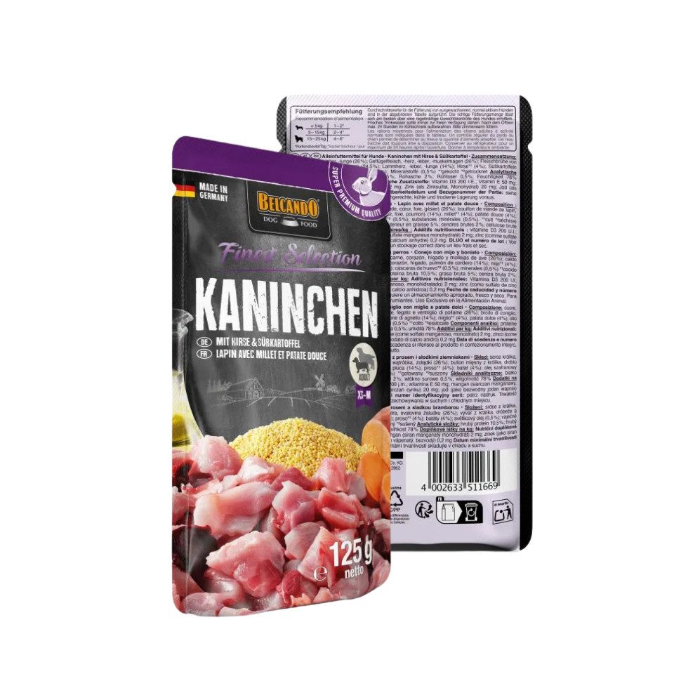 Belcando Kaninchen mit Hirse & Süßkartoffel - Nassfutter in Frischebeutel 12x125g, Nassfutter für: Hunde