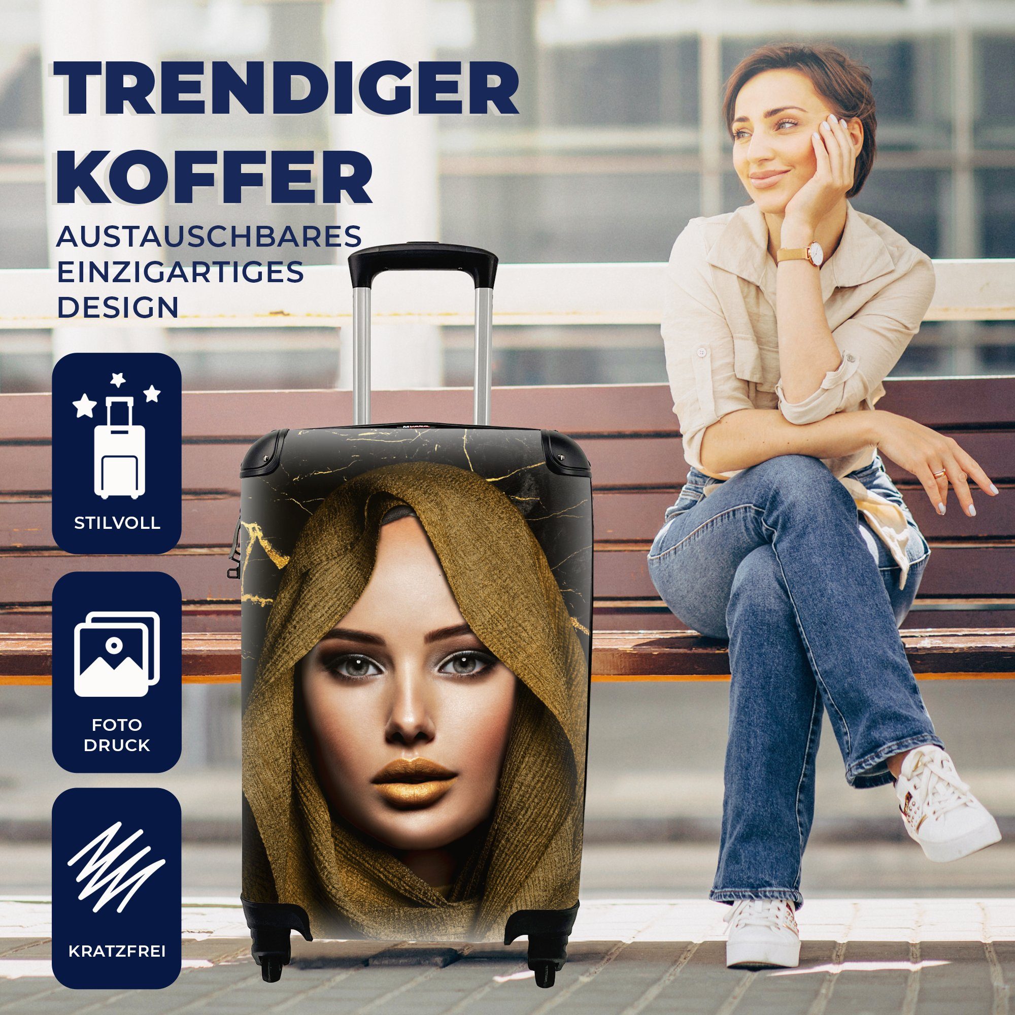 Rollen, Reisekoffer Ferien, Handgepäckkoffer Handgepäck Kopftuch Abstrakt, 4 - Trolley, mit für Reisetasche Frau - MuchoWow rollen,