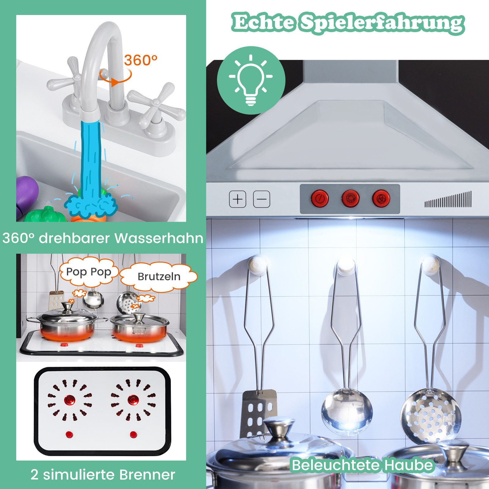COSTWAY Spielküche, Kinderküche mit Herd, Licht, günstig online kaufen