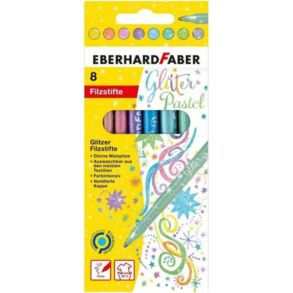 Eberhard Faber Filzstift Fasermaler Glitzer Pastel 8er-Sc. EFA 551009 Wasserbasis-auswaschbar