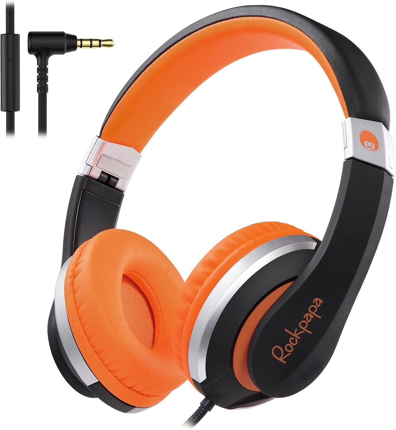 RockPapa mit HD Mikrofon,Faltbare,Aktive Geräuschunterdrückung,Immersiver Klang Kinder-Kopfhörer (On-Ear-Design frei anpassbar für perfekte Passform. Faltbar, ideal für unterwegs. Empfohlen für Kinder und Jugendliche ab 4 Jahren., Kinder Kopfhörer mit Kabel für Mädchen Junge, HD Mikrofon, Faltbare)