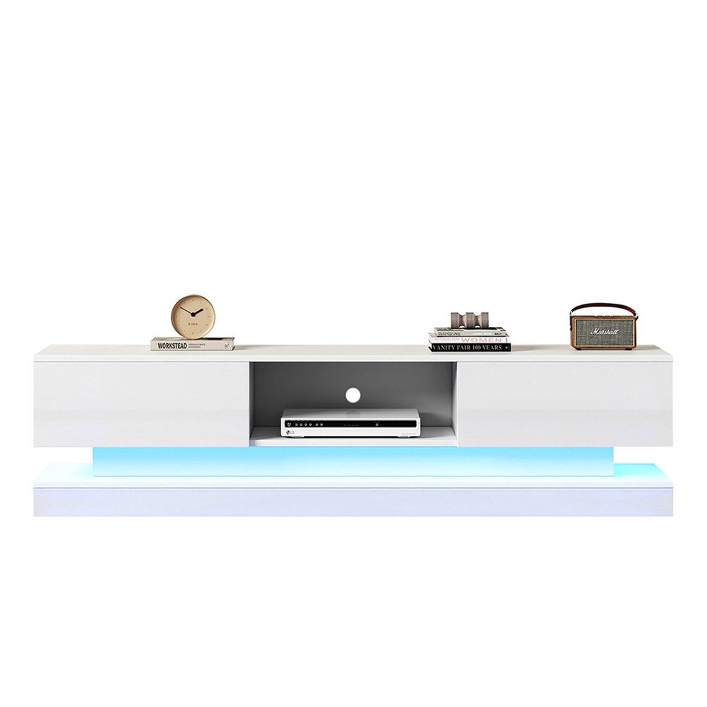 Sweiko Lowboard Hochglanz TV-Schrank,TV-Board,für 60-Zoll-Fernseher (TV-Unterschrank mit 2 Schubladen mit LED-Beleuchtung App-Steuerung, Kabelmanagementsystem Anti-Kipp-Design,Spanplatte)