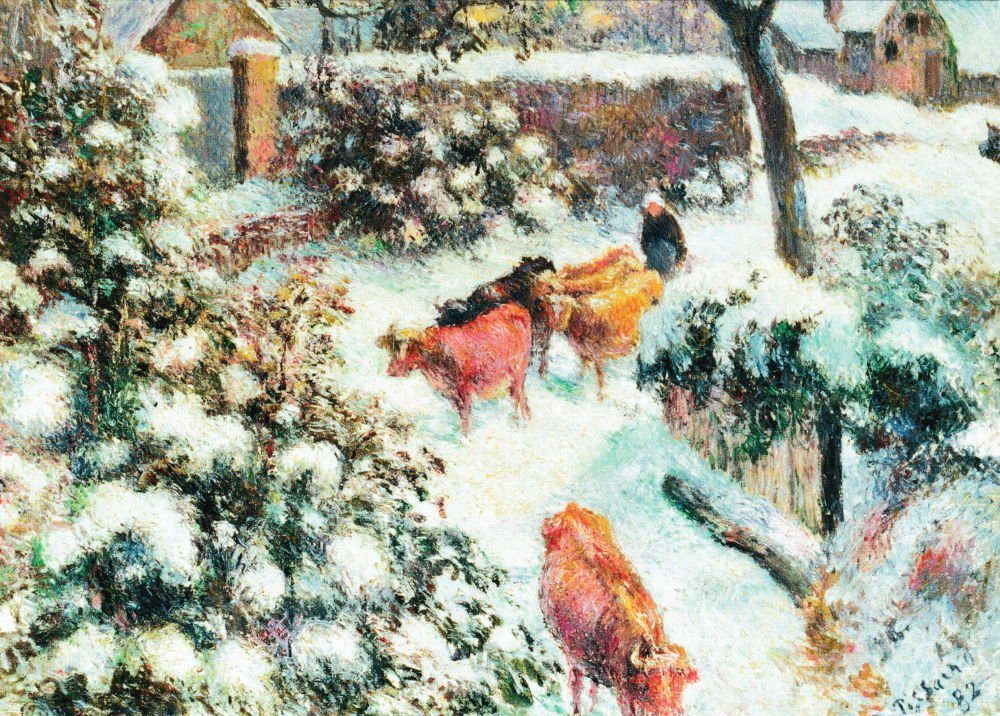 Postkarte Kunstkarte Camille Pissarro "Montfoucault im Schnee"