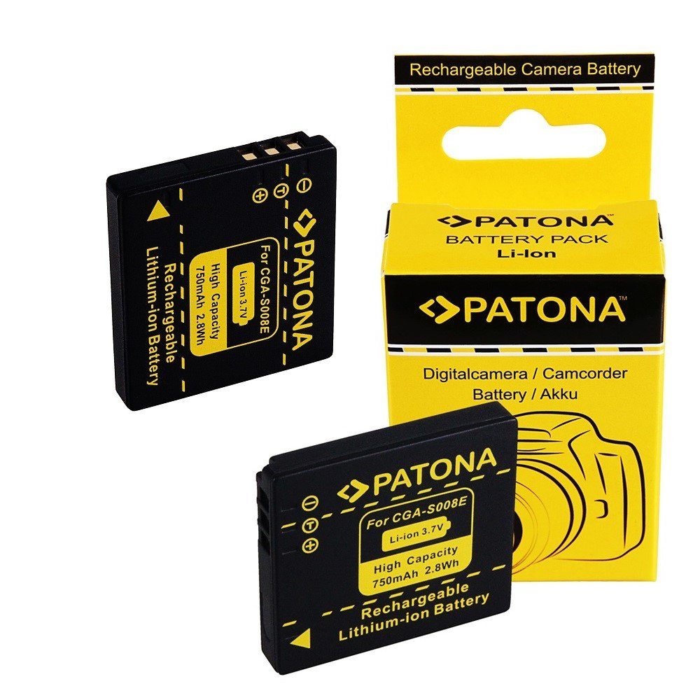 Patona 2x Akku für Panasonic DMC-FX30 Kamera-Akku Ersatzakku 750 mAh (3,7 V, 2 St), FX-30 CGA-S008E DMW-BCE10E DMC-FS20