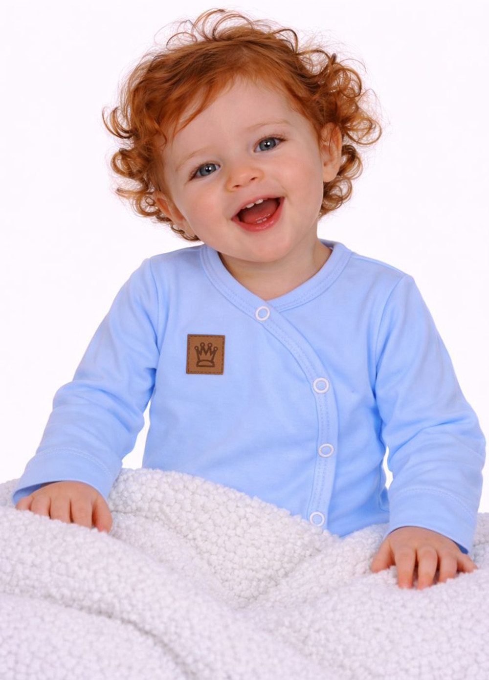 Body Baby Langarmbody Wickelbody mit Kratzschutz in Blau mit Krone