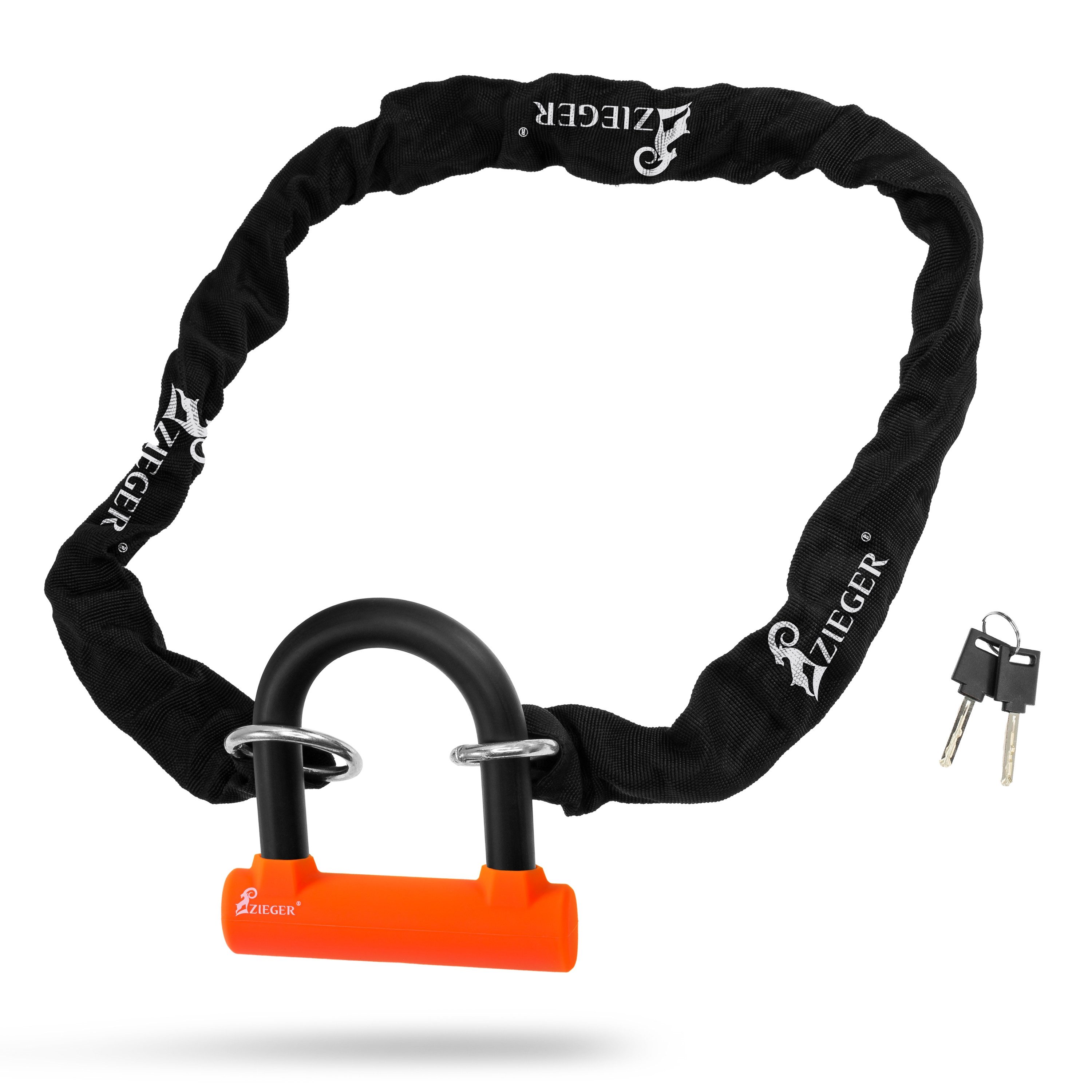 ZIEGER Kettenschloss ZIEGER Bügelschloss Orange mit 100 cm Kette – Fahrradschloss