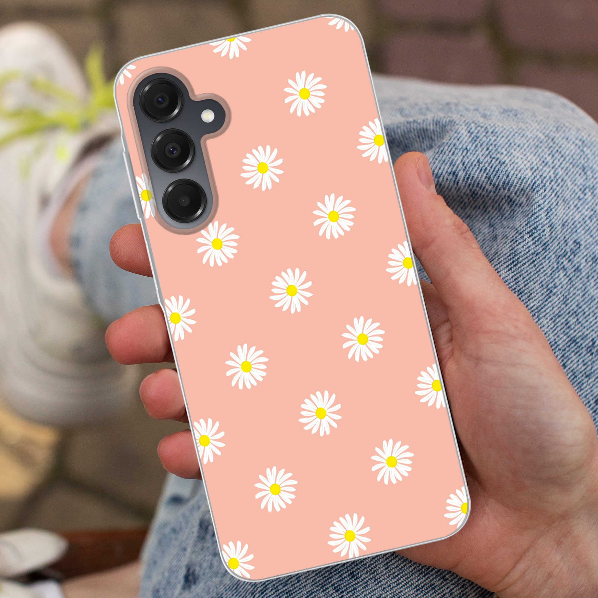 MuchoWow Handyhülle für Samsung Galaxy A16 5G Gänseblümchen - Pastell - Weiß - Rosa - Blum, Phone Case, Silikon, Schutzhülle Dünn