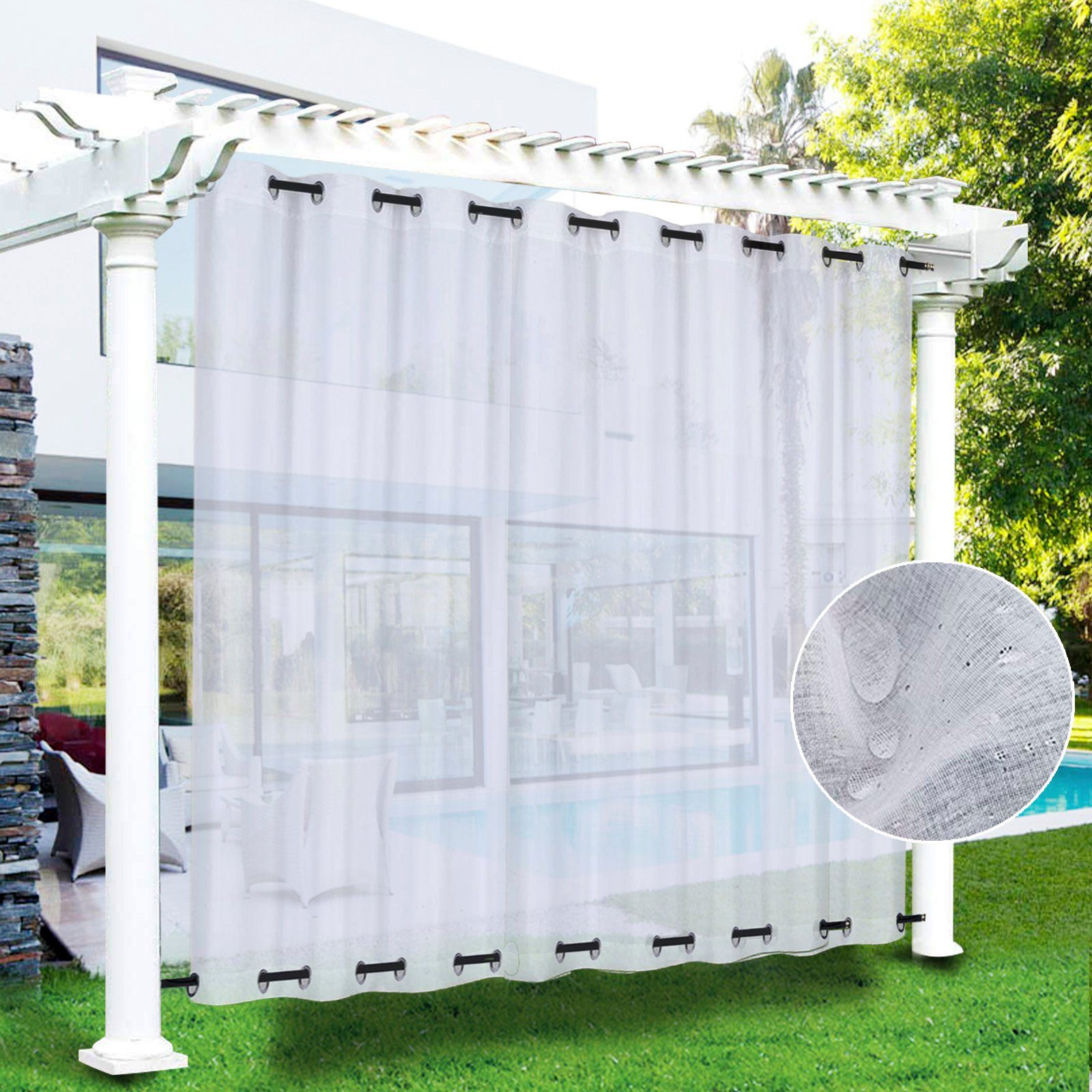 Sunicol Outdoorvorhang Transparent Wetterfest Außenvorhang mit Ösen, 2er Set (1 St), Gardinen Voile Wasserdicht Sichtschutz für Terrasse Balkon Garten