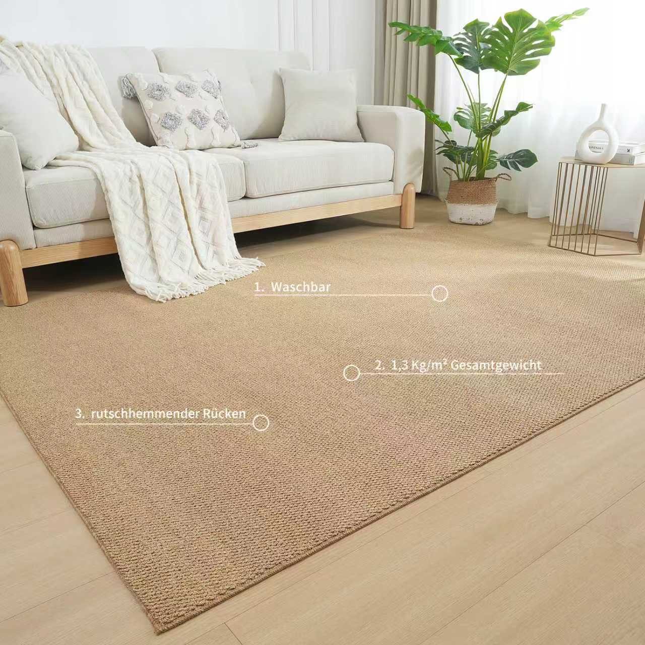 OTTO home Teppich Lilia, rechteckig, Höhe: 5 mm, Sisal-Optik, uni, waschbar, Wohnzimmer, Schlafzimmer, Esszimmer