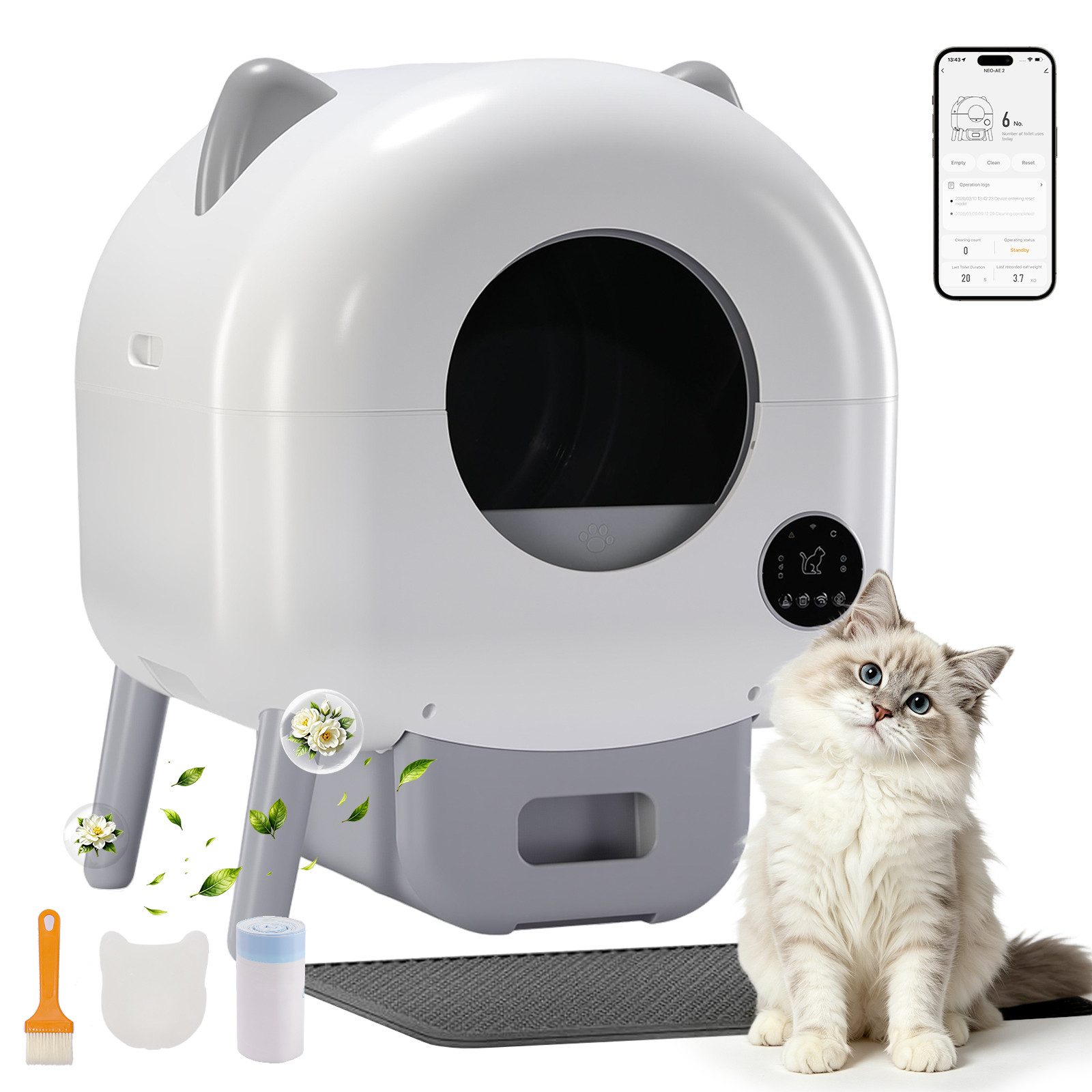 GTPLAYER Katzentoilette Katzenklo Selbstreinigend, 66L Automatisches Katzenklo, Mit App-Steuerung & Infrarotsensor, Anti-Einklemmung