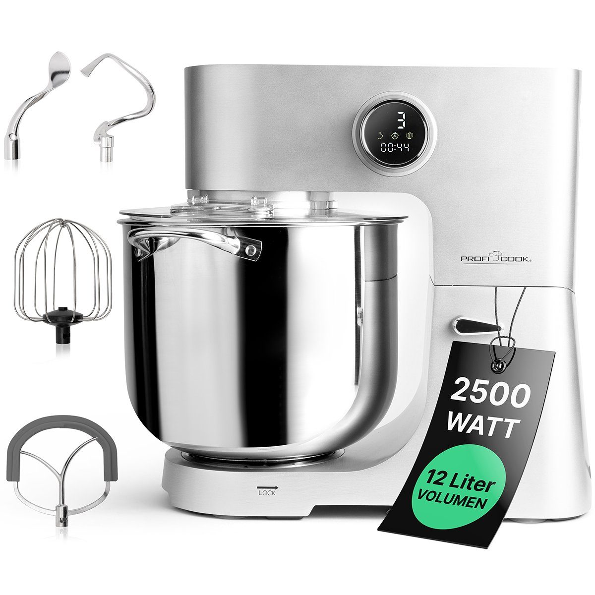ProfiCook Küchenmaschine PC-KM 1254, XXL 12L Schüssel, Knetmaschine mit 2500W Motor