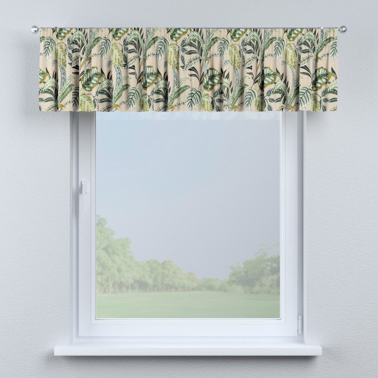 Kurzgardine mit Kräuselband, olivgrün, beige, 390 x 40 cm, Flowers (142-96) günstig online kaufen