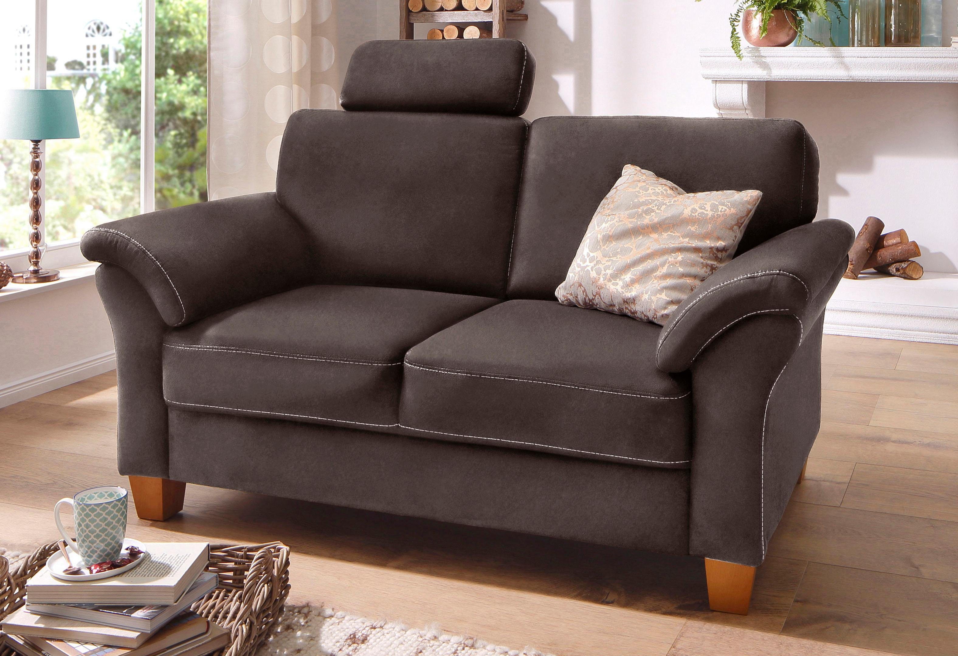 OTTO home 2-Sitzer Borkum, B: 156 cm, Federkern-Polsterung, Landhausstil, Sitzhöhe 46 cm, Kopfstützen nachrüstbar, Wellenunterfederung, Massivholzfüße