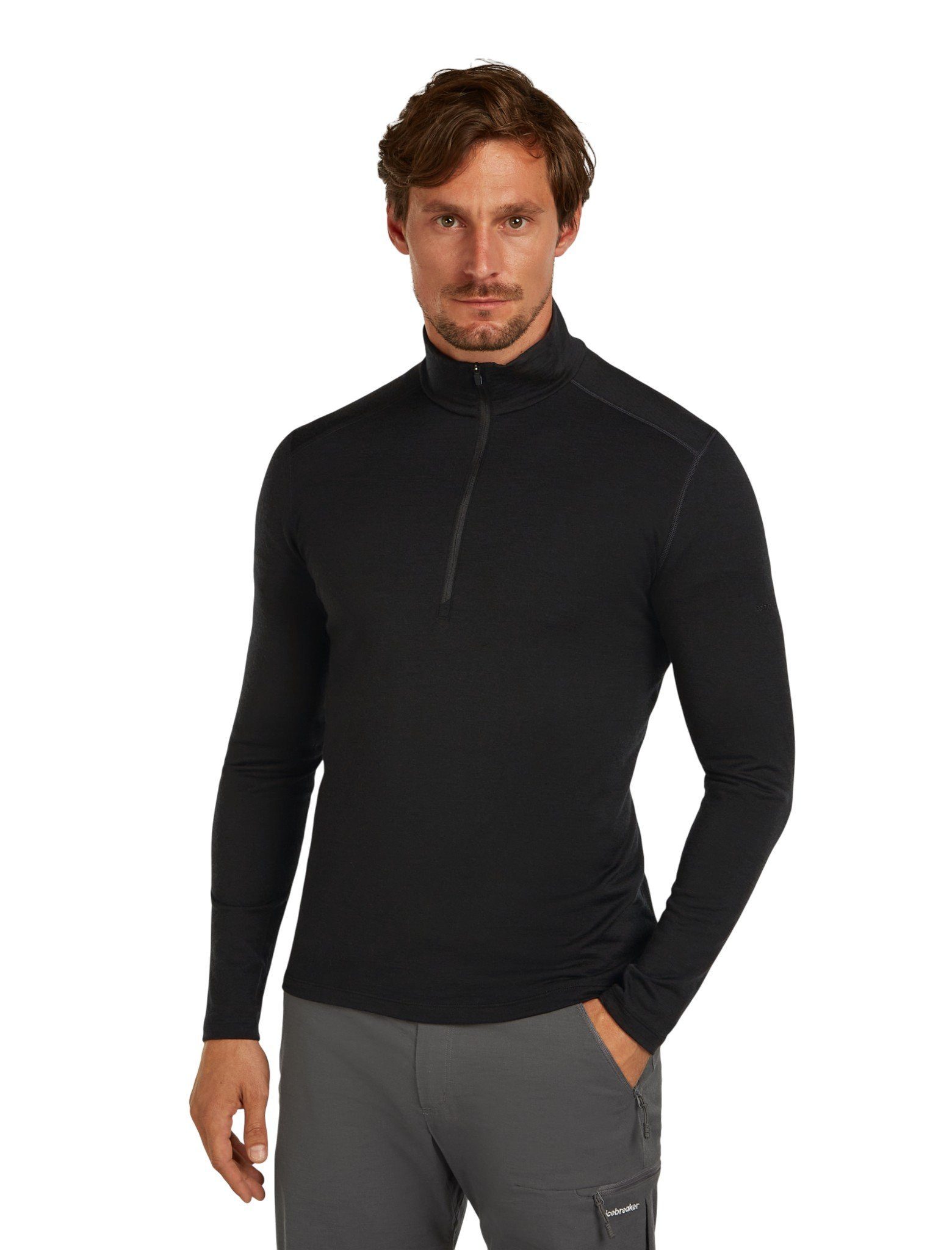 Icebreaker Langarmshirt Unterwäsche Half-Zip 200 Oasis LS - Merinowolle, enganliegend