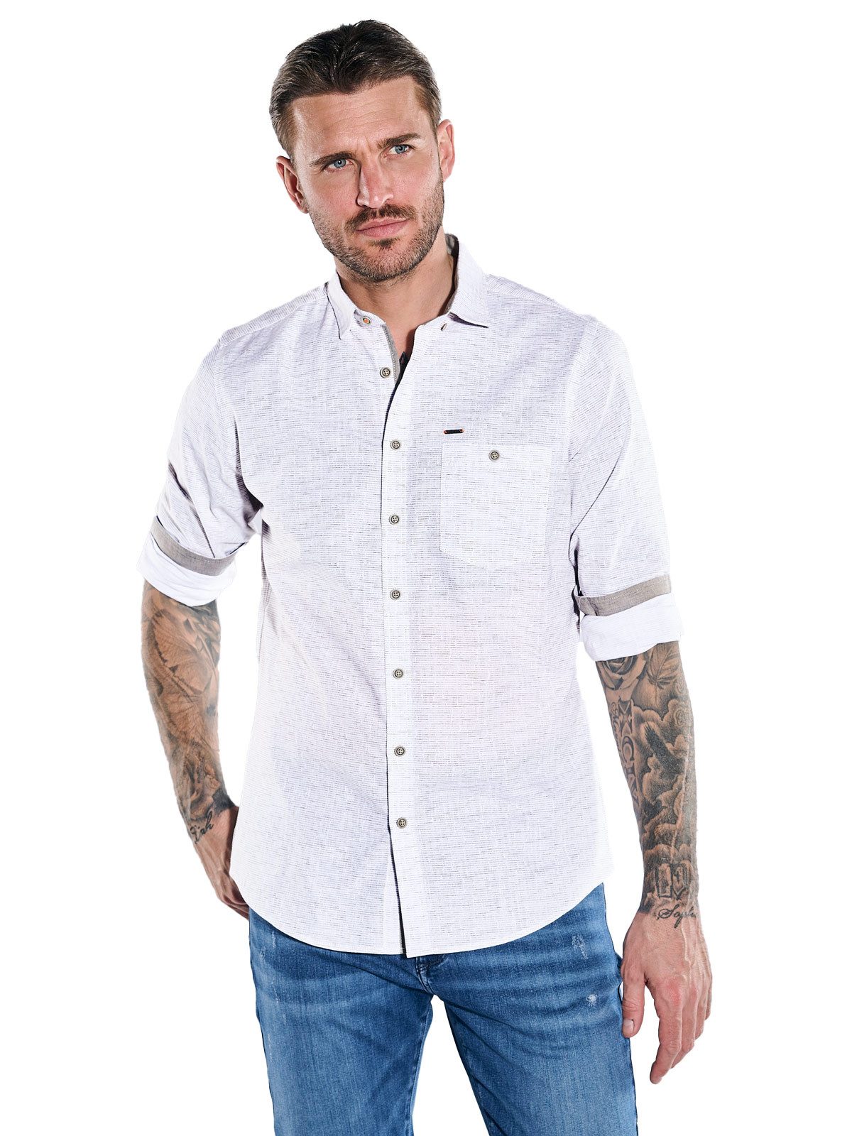 Langarmhemd Herren Langarm-Hemd gestreift, Sand