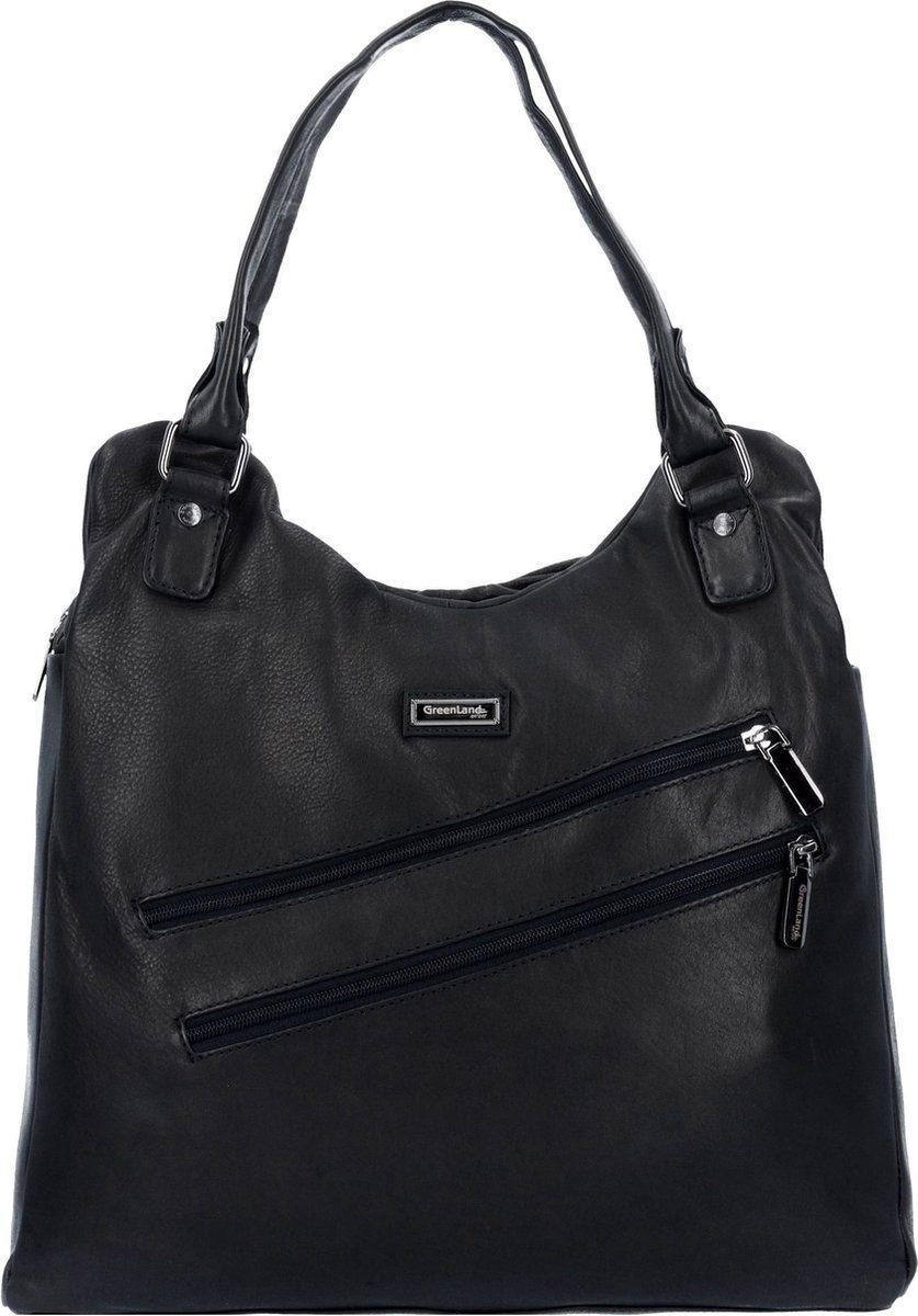 GreenLand Nature Schultertasche Black Nappa Leder Schultertasche 38 cm, echt Leder