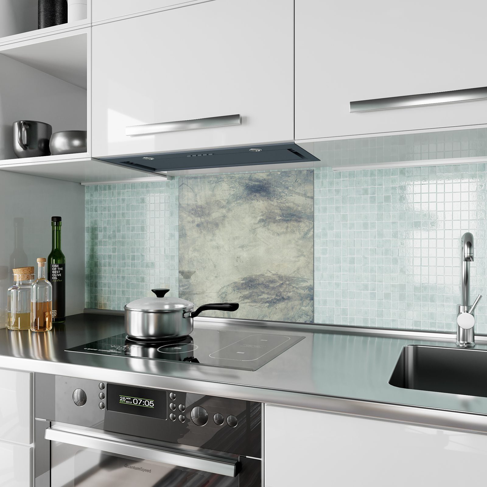 Primedeco Küchenrückwand Spritzschutz mit Küchenrückwand Glas grau Motiv Struktur Grunge