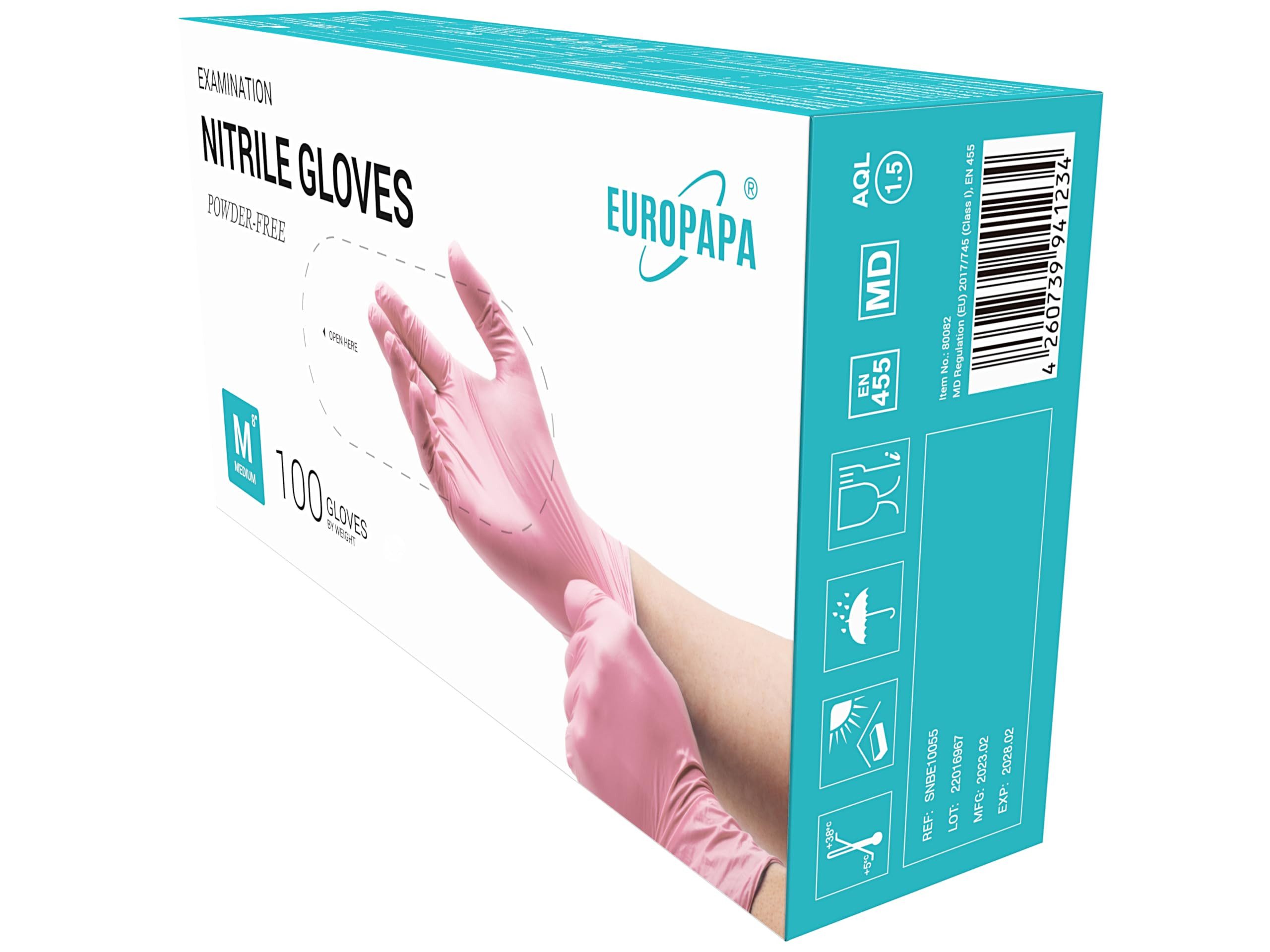 EUROPAPA Nitril-Handschuhe Einweghandschuhe Untersuchungshandschuhe (100 STK Nitrilhandschuhe, steril, latexfrei) puderfrei, ohne Latex, unsteril, latexfrei, Einweg