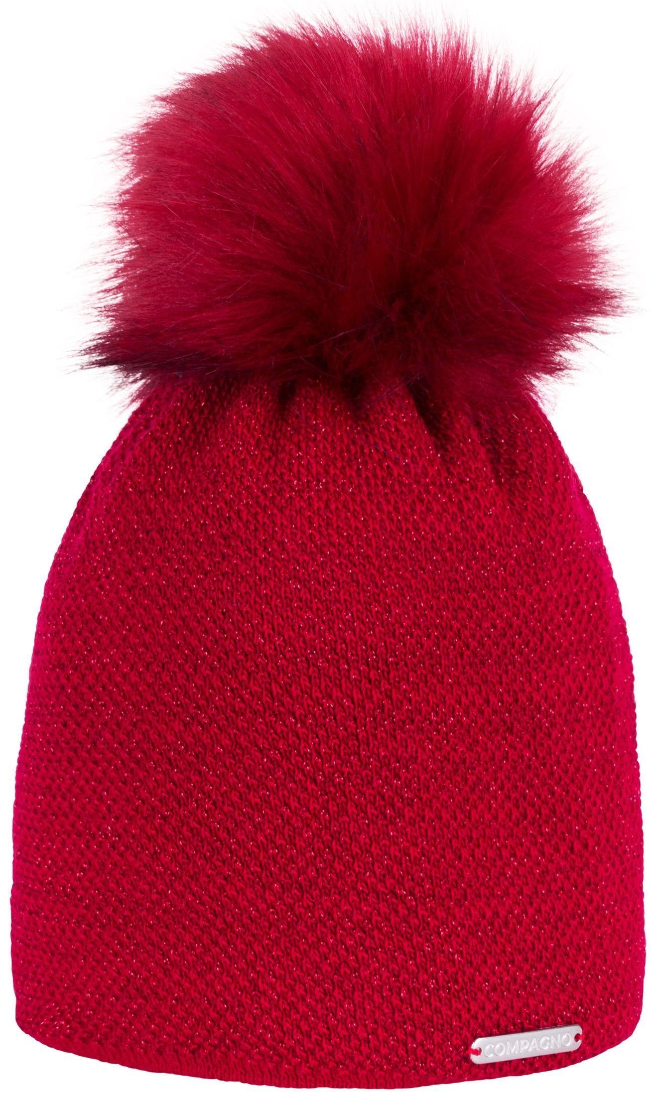 Metallic-Garn Mütze (1-St) Strickmütze rot Wintermütze Damen Bommelmütze Beanie compagno