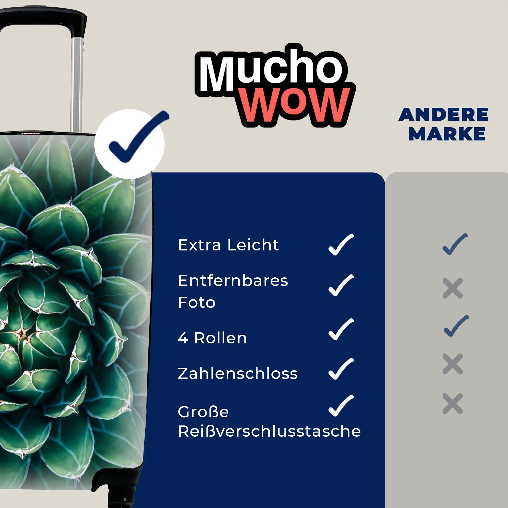 MuchoWow Ferien, 4 für Reisekoffer Ein mit Trolley, Rollen, grünes rollen, Blumenmuster, Handgepäckkoffer Handgepäck Reisetasche