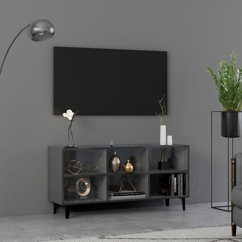 furnicato TV-Schrank mit Metallbeinen Hochglanz-Grau 103,5x30x50 cm