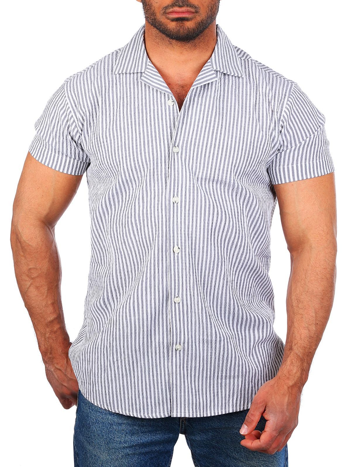 CARISMA Kurzarmhemd Herren Hemd trendig geriffelt gewebt retro Look 9270 günstig online kaufen