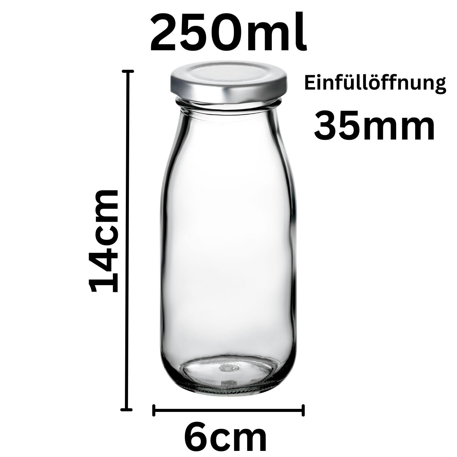 Flaschen-Fuchs Vorratsglas 24xMilchflasche 250ml-Glasflasche zum Befüllen mit Schraubverschluss, Glas, (24-tlg., 12 Milchflaschen mit 12 Schraubdeckel)