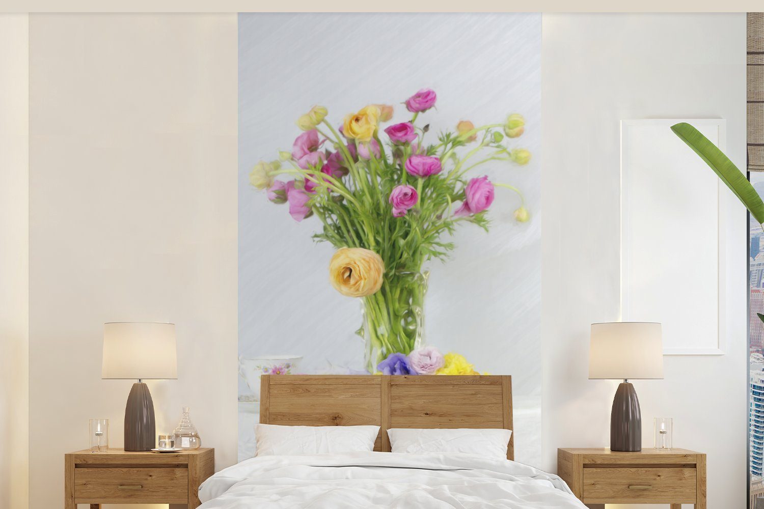 MuchoWow Fototapete Stillleben - Farben - Blumen, Matt, bedruckt, (2 St), Vliestapete für Wohnzimmer Schlafzimmer Küche, Fototapete | Fototapeten