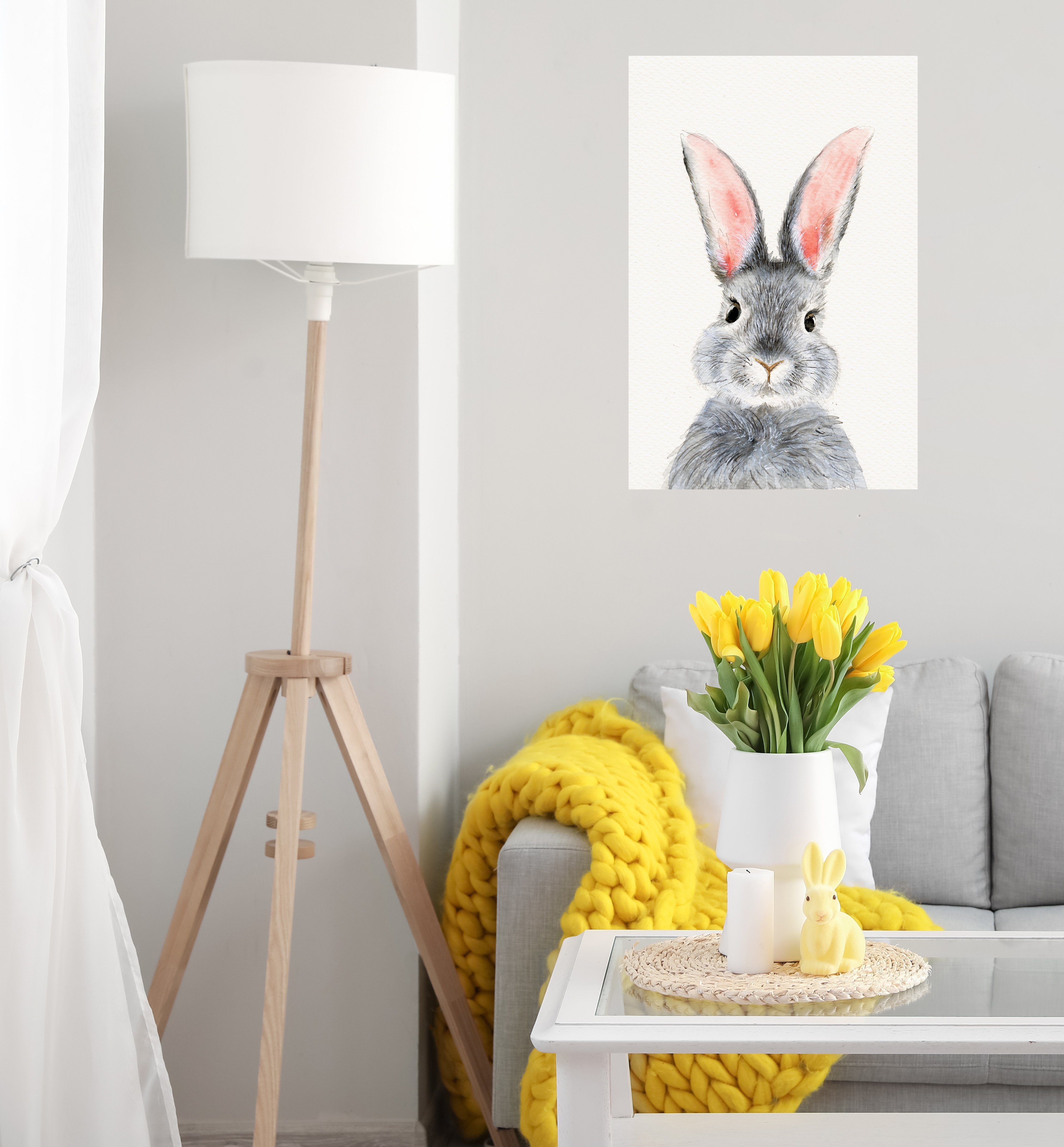 queence Wandbild Hasen, Sticker, selbstklebend, niedlich, Tiermotiv, Bild, Blumenkranz, Hase, selbstklebend