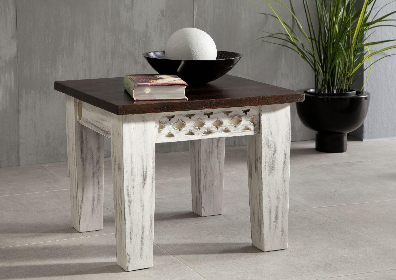 Massivmoebel24 Beistelltisch CASTLE-ANTIK (Beistellisch Mango / Akazie 55x5 günstig online kaufen