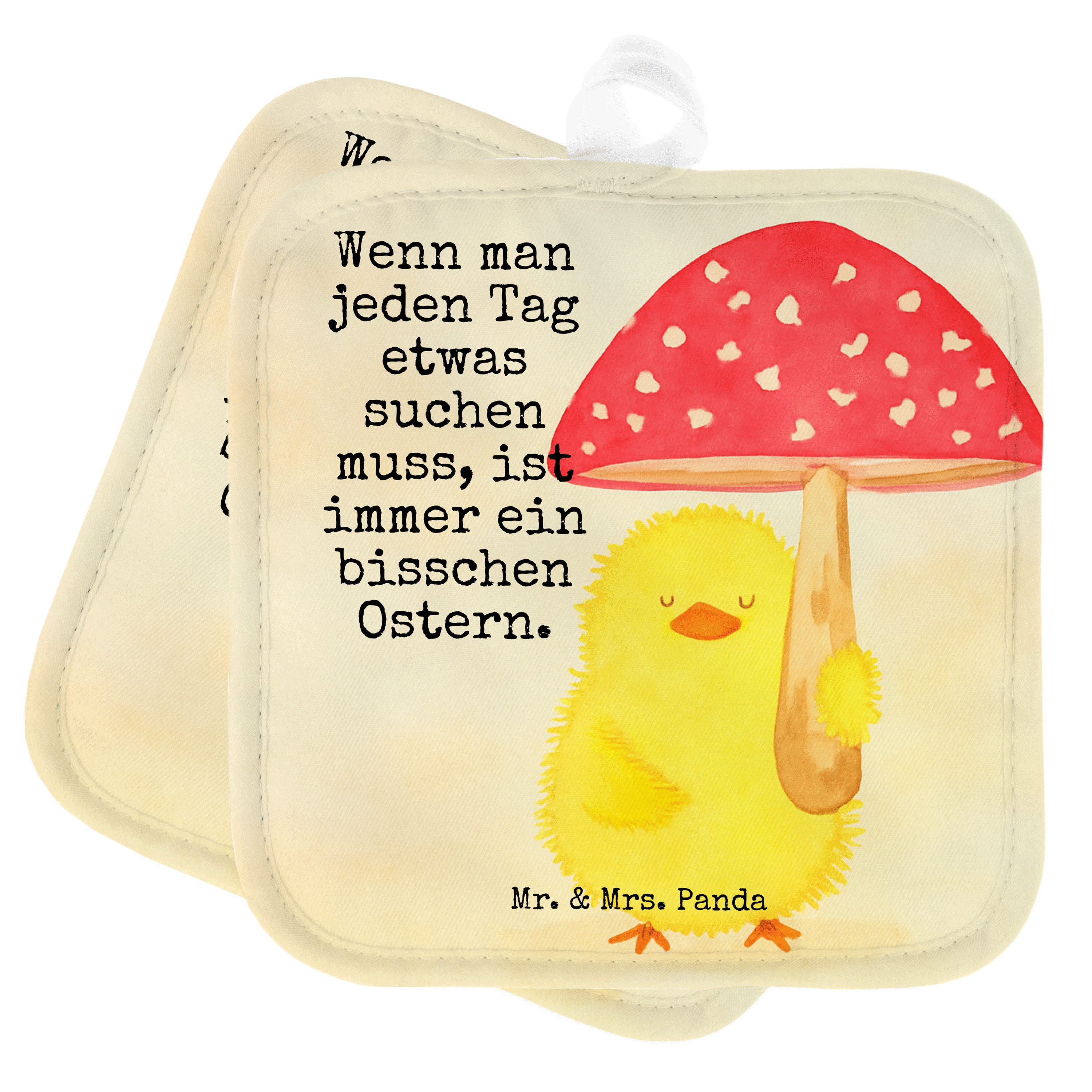 Mr. & Mrs. Panda Topflappen Küken Fliegenpilz Design, Topfuntersetzer, Weiß, Topflappen Set, Glüc, (Packung), topfhalter Küken Topflappen im Doppelpack